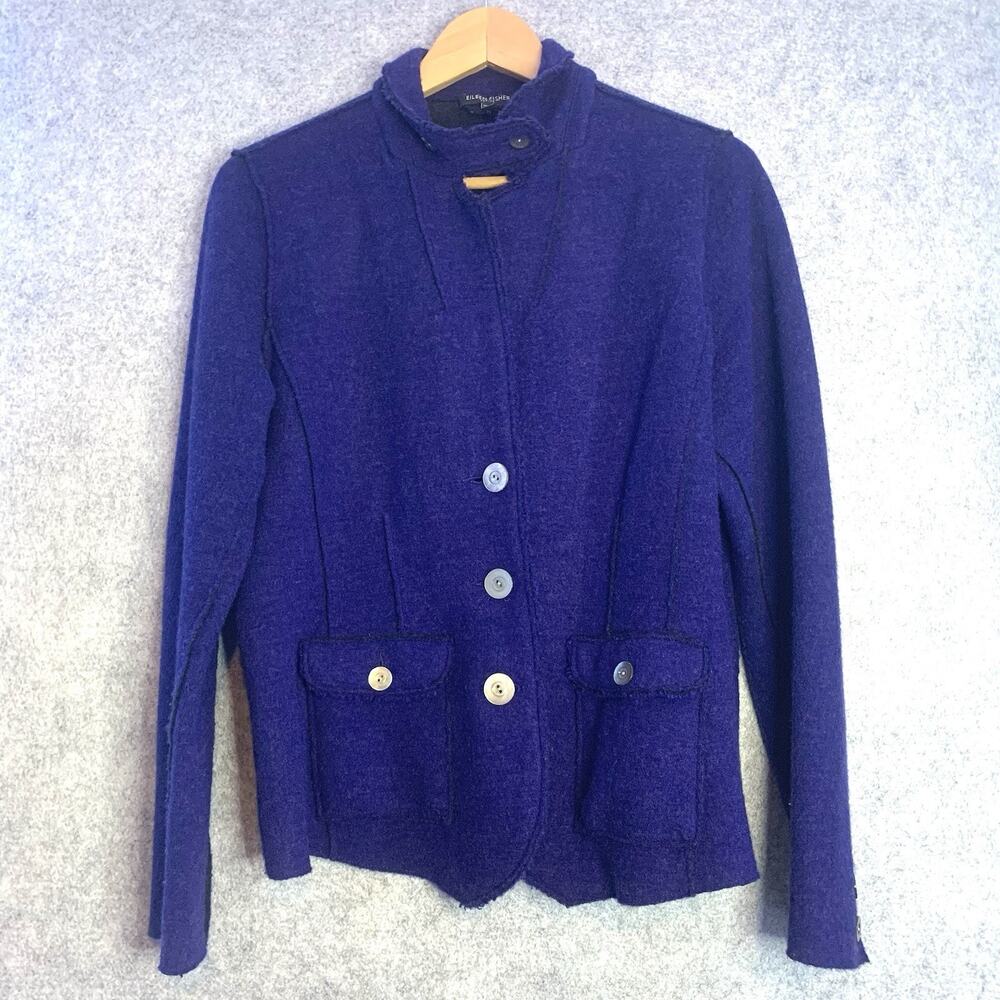 Eileen Fisher Midnight Blue Blazer, Merino Wool,  Size PL, Cropped, Quiet Luxury